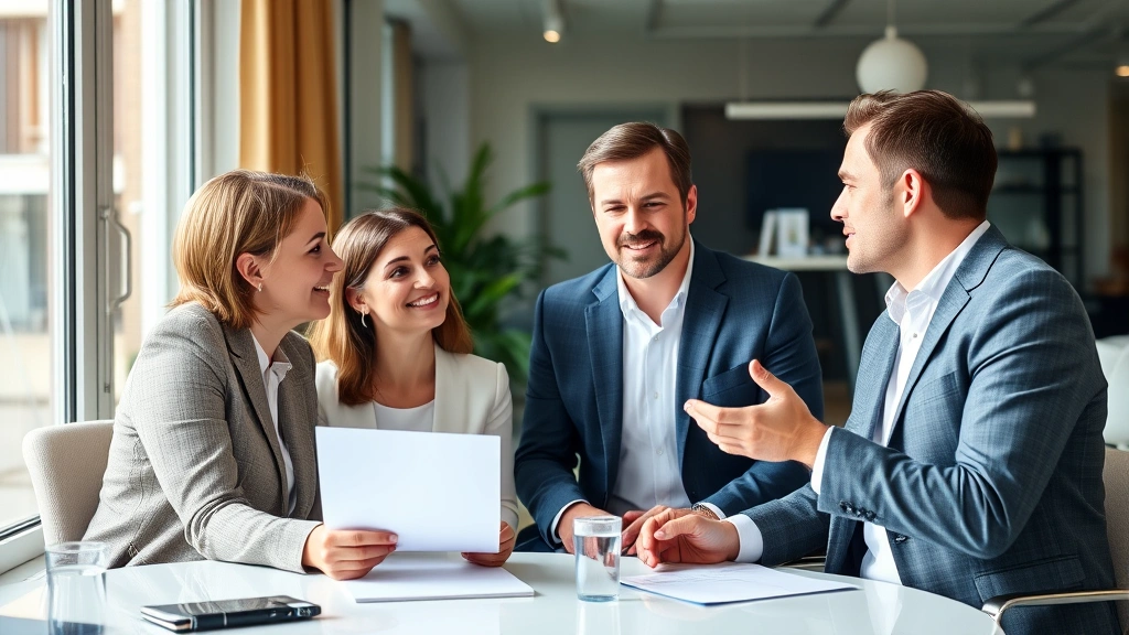 real estate capital gains tax calculator - 
Diverse couple meeting with financial advisor in bright office, discussing prop