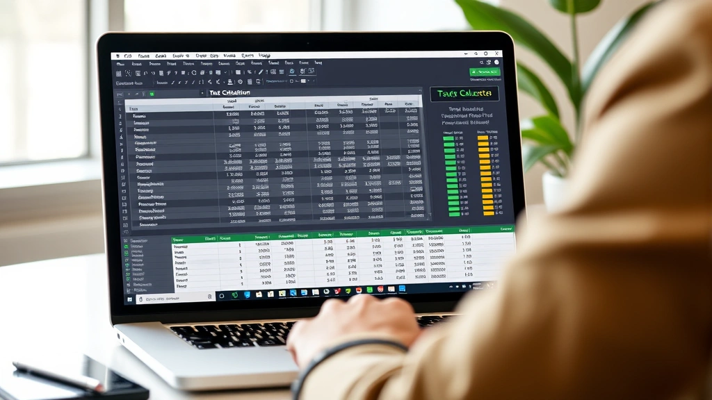 real estate capital gains tax calculator - 
Laptop screen displaying financial spreadsheet and tax calculation software in 