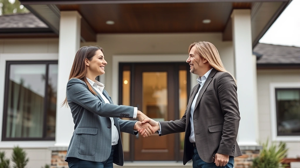 real estate capital gains tax calculator - 
Real estate agent and client shaking hands in front of modern house, transactio