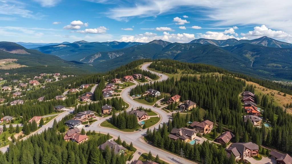 real estate taxes summit county - 
Aerial view of mountain residential neighborhood in Summit County Colorado with