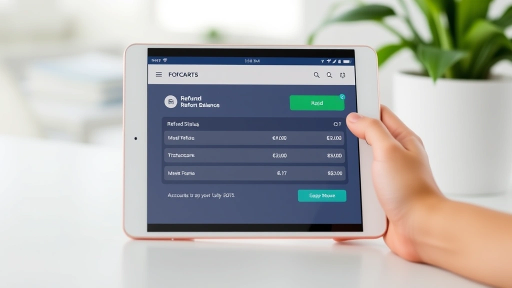 republic bank tax refund solutions - 
Digital banking interface on tablet screen showing refund status and account ba