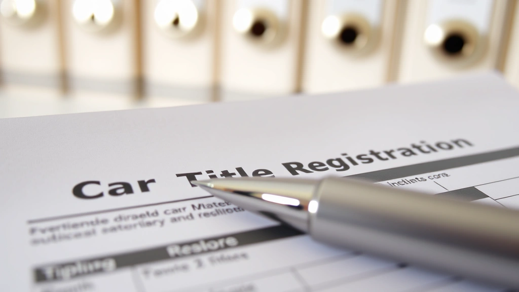 richland county car taxes - 
Close-up of car title and registration paperwork with pen, organized filing sys