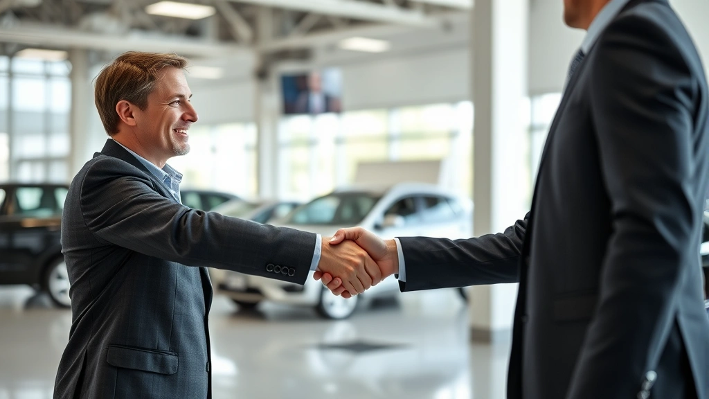 richland county car taxes - 
Person shaking hands with car salesman in dealership showroom, friendly profess