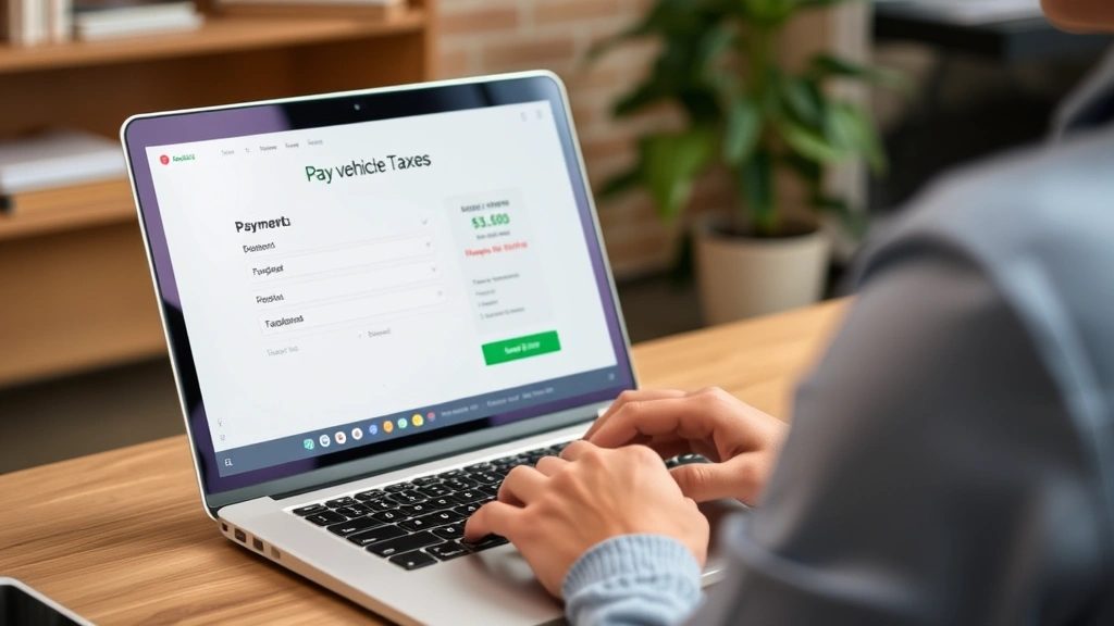 richland county vehicle tax -
Person using laptop to pay vehicle taxes online, digital payment screen visible