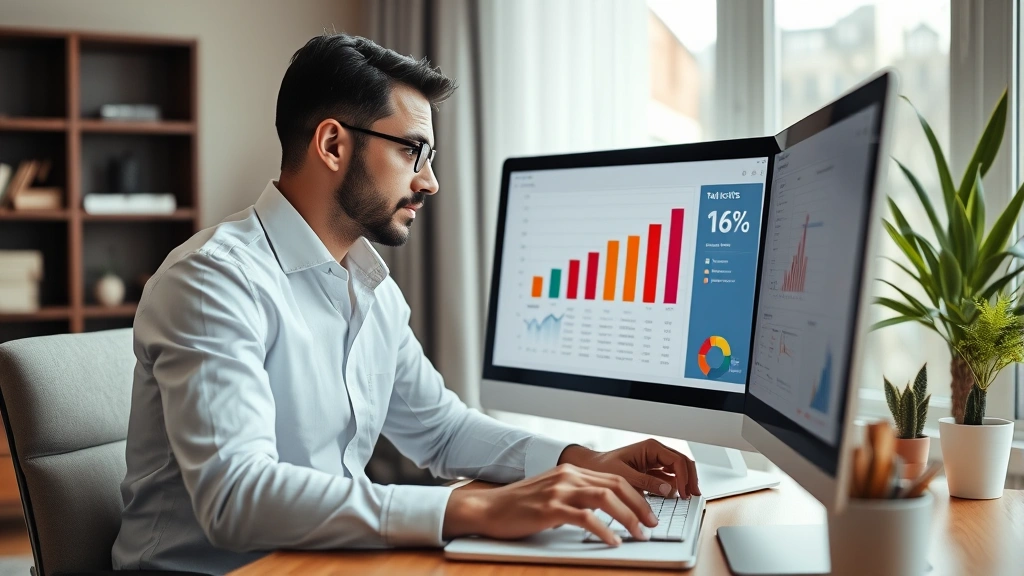 s corp tax brackets - 
Business owner analyzing tax brackets chart on computer screen in contemporary 