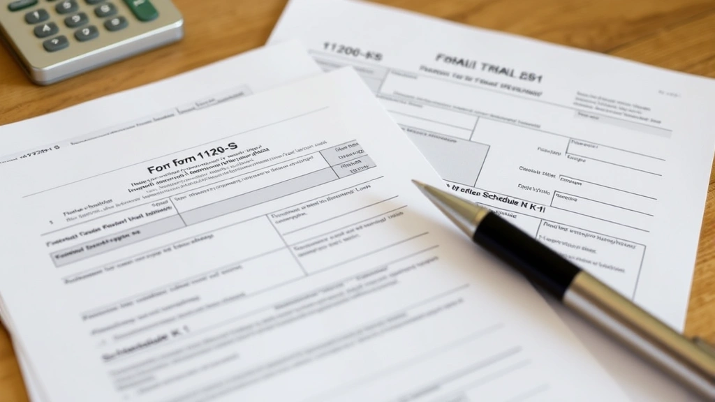 s corp tax brackets - 
Close-up of Form 1120-S and Schedule K-1 tax documents spread on wooden desk
