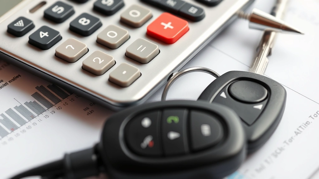 sales tax car ohio - 
Close-up of calculator and pen on financial documents with car keys
