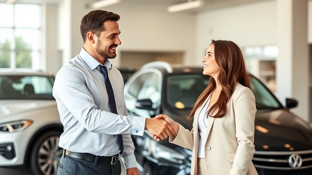 sales tax car ohio - 
Businessman and woman shaking hands at car dealership with vehicle in backgroun