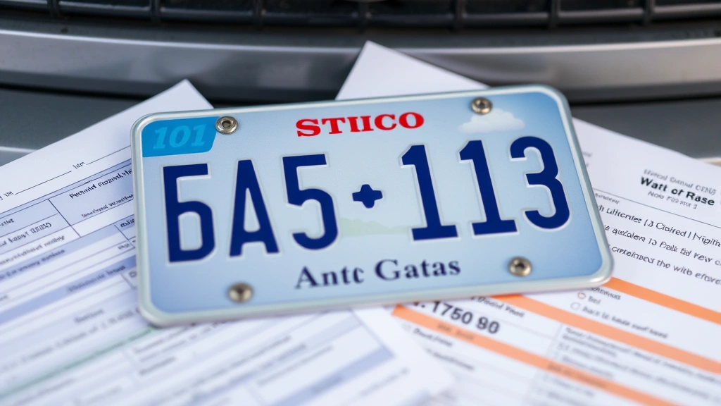 sales tax car ohio - 
Modern Ohio license plate on vehicle with tax forms and documents in foreground