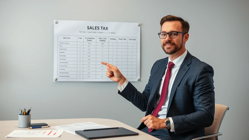 sales tax for orange county - 
Professional financial advisor in suit pointing to sales tax breakdown chart du