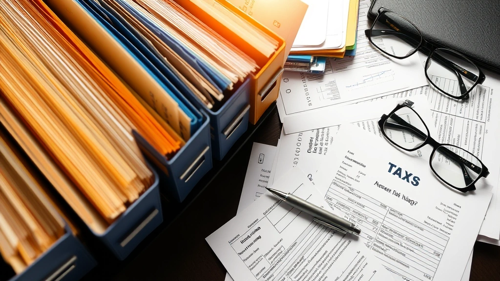 sales tax fremont -
Organized file folders and tax documents spread across desk with pen and glasse