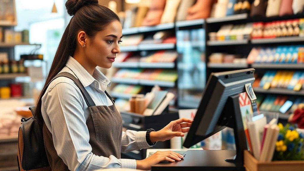 sales tax fresno ca - 
Business owner at point-of-sale system in small retail store, processing custom