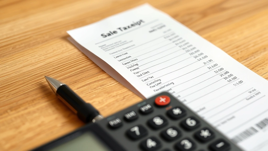 sales tax in irvine ca - 
Close-up of receipt showing itemized sales tax breakdown with calculator and pe