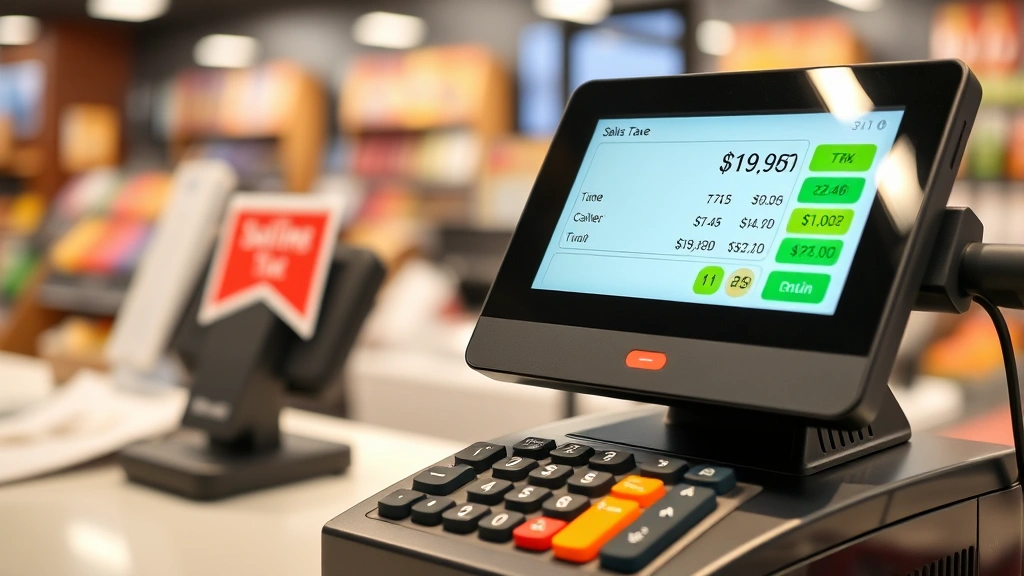 sales tax in milwaukee wi - 
Retail checkout counter with cash register displaying sales tax calculation on 