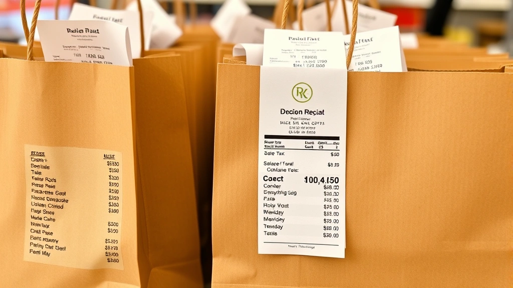 sales tax in milwaukee wi - 
Shopping bags and receipts showing itemized purchases with sales tax breakdown

