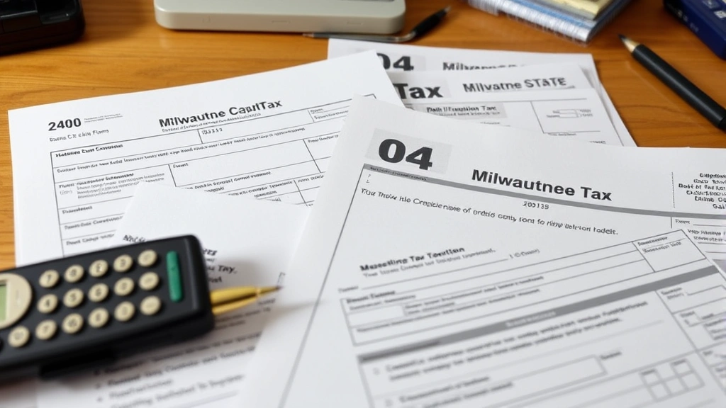sales tax in milwaukee wi - 
Wisconsin state tax form and Milwaukee County tax documents arranged on desk
