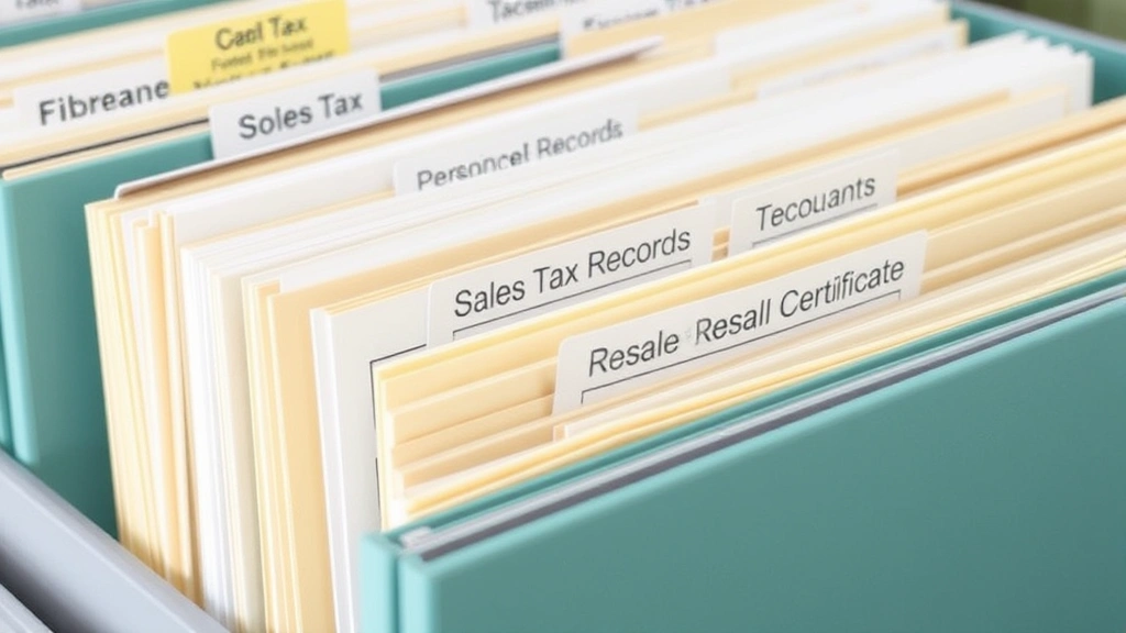 sales tax in orange county ca - 
Organized file folders and documents labeled with sales tax records and resale 