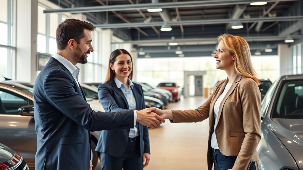 sales tax in pennsylvania on cars - 
Modern car dealership showroom with salesperson and customer shaking hands duri