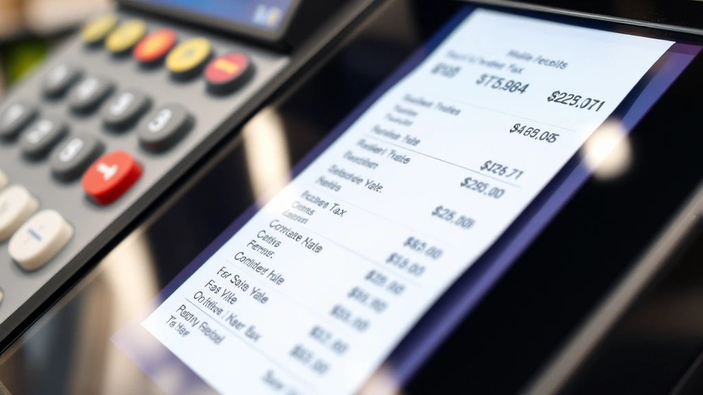sales tax in santa ana ca - 
Close-up of a retail cash register display showing itemized receipt with sales 