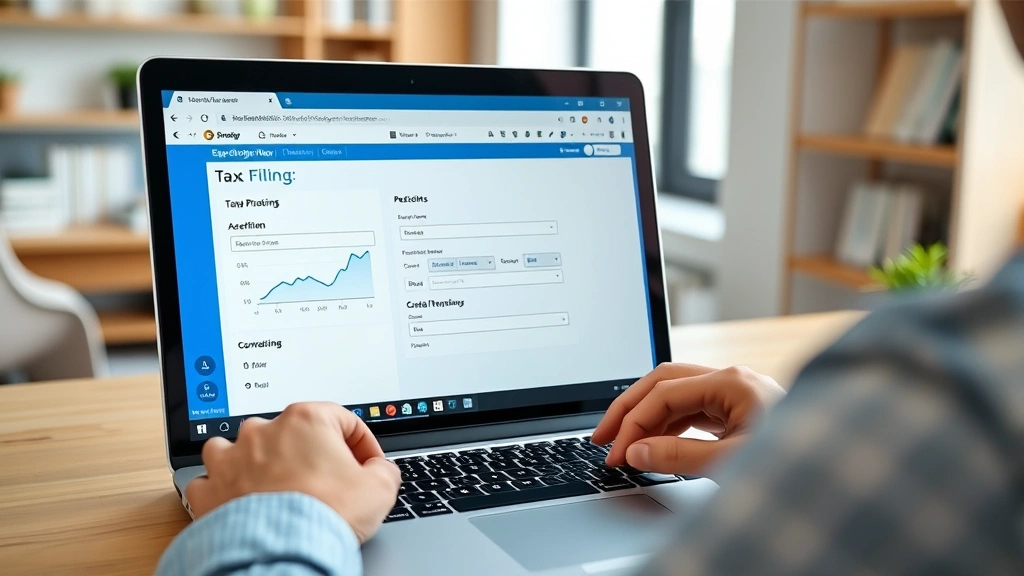 sales tax in santa ana ca - 
Person using laptop to access online tax filing portal on screen, professional 