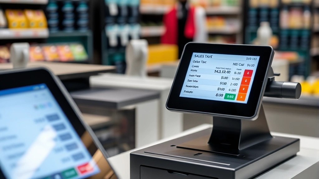 sales tax in santa clara - 
Retail checkout counter with cash register displaying sales tax calculation on 