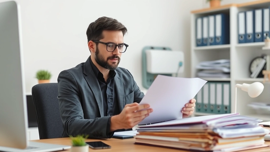 sales tax in santa clara - 
Business owner in home office analyzing tax filing documents with organized fil