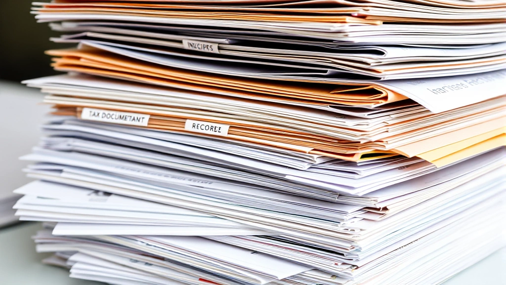 sales tax in sf - 
Stack of organized business records, invoices, and receipts neatly filed in fol