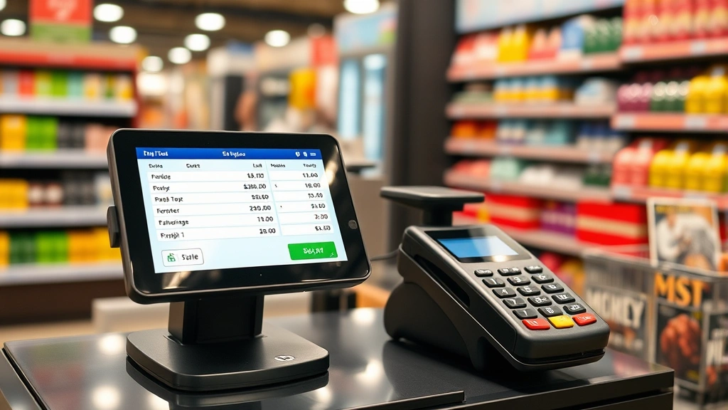 sales tax roseville california - 
Retail store checkout counter with payment terminal displaying sales tax calcul