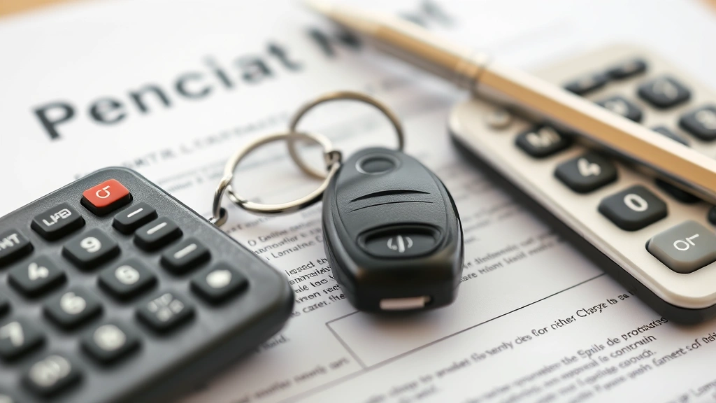 sales tax vehicle illinois - 
Close-up of car keys and sales contract with calculator and pen, emphasizing fi