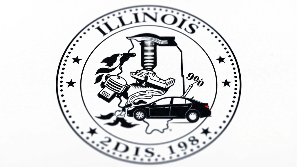 sales tax vehicle illinois - 
Illinois state seal with vehicle silhouette and percentage symbols, professiona