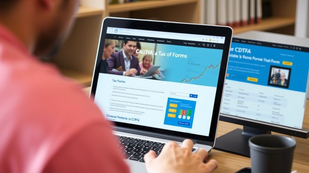 san mateo sales tax - 
Person at laptop reviewing California tax forms and CDTFA website on computer s