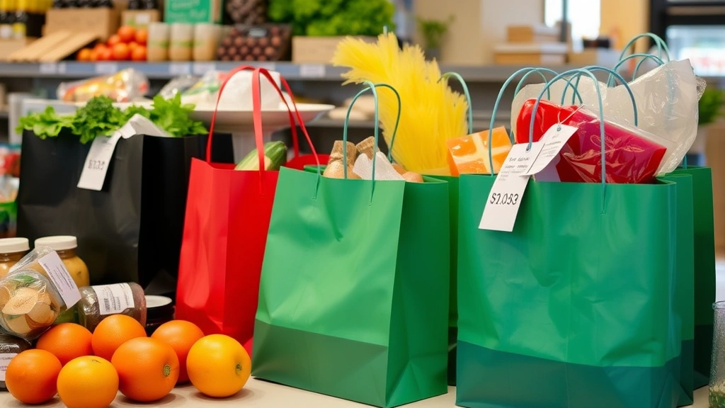 san mateo sales tax - 
Shopping bags and groceries on counter with price tags showing taxable and non-