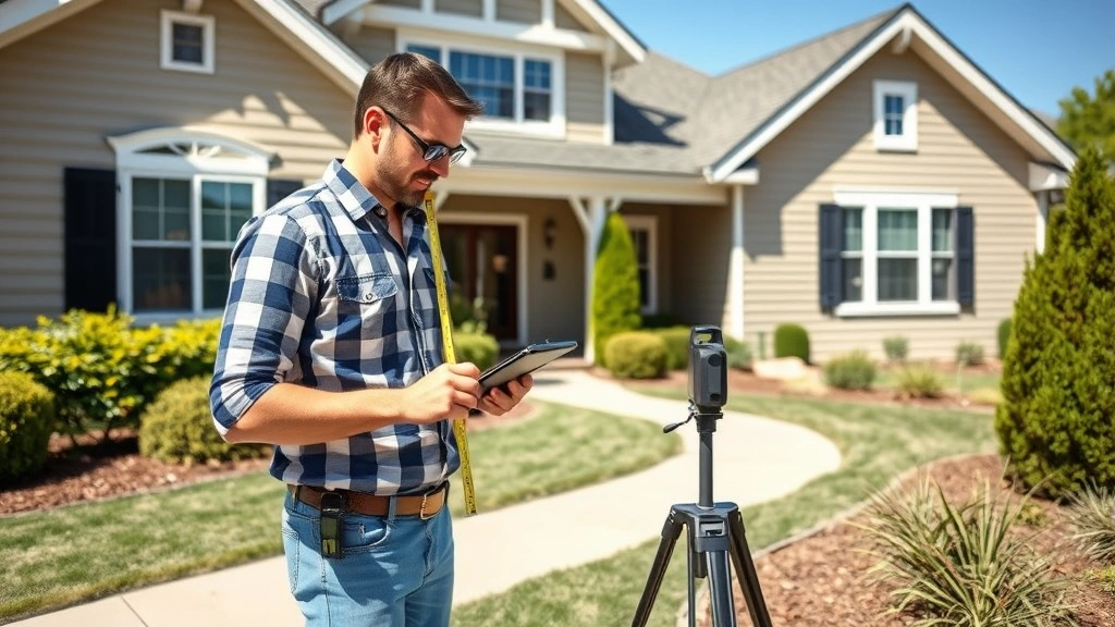 sangamon county il property tax -
Real estate appraiser measuring home exterior with clipboard and professional e