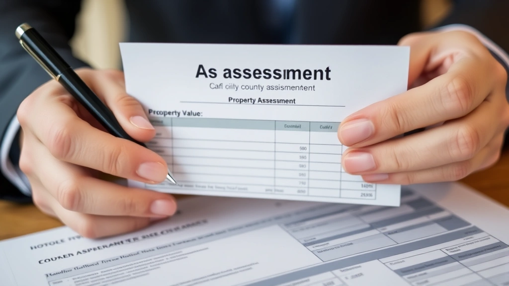 sangamon county real estate taxes - 
Close-up of hands holding property assessment card and pen, pointing to home va