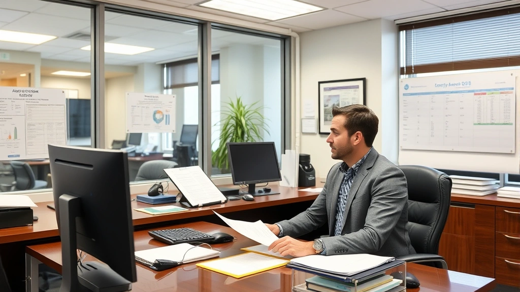 sangamon county real estate taxes - 
Modern county assessor office interior with professional staff member at desk r