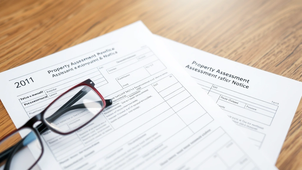 sangamon property tax - 
Close-up of property assessment notice and exemption forms spread on wooden tab