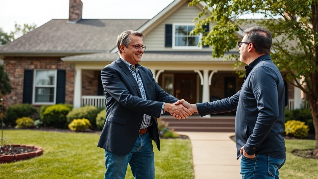 sangamon property tax - 
Real estate professional and client shaking hands in front of Sangamon County h