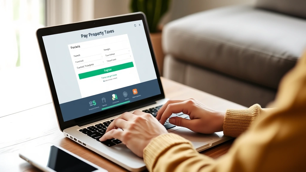 santa barbara county property tax - 
Person using laptop to pay property taxes online with secure payment interface 