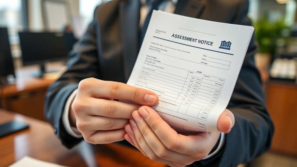 santa clara county property tax lookup - 
Close-up of hands holding property tax bill and assessment notice in office set