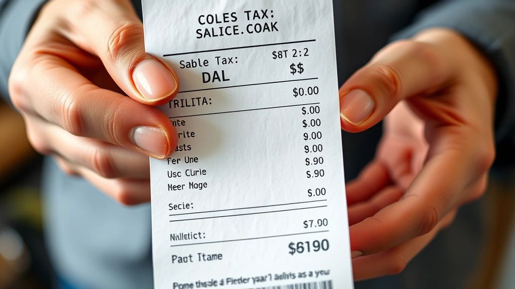 santa clara county sales tax - 
Close-up of hands holding receipt showing sales tax breakdown and itemized char
