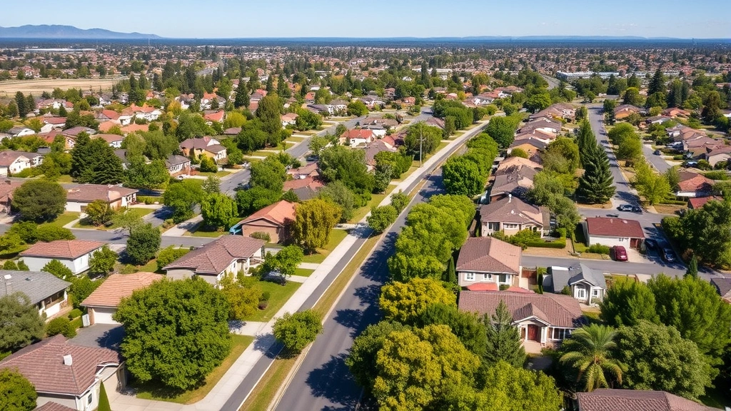 santa clara pay property tax - 
Aerial view of suburban Santa Clara neighborhood with houses and tree-lined str