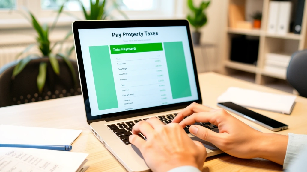 santa clara pay property tax - 
Person using laptop to pay property taxes online, digital payment interface vis