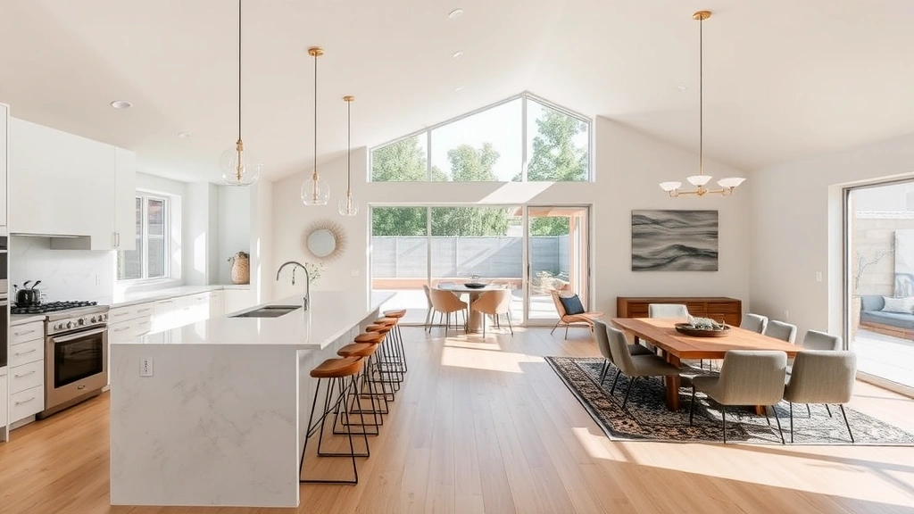 santa cruz property tax - 
Modern kitchen and living room of a California home with natural light, represe
