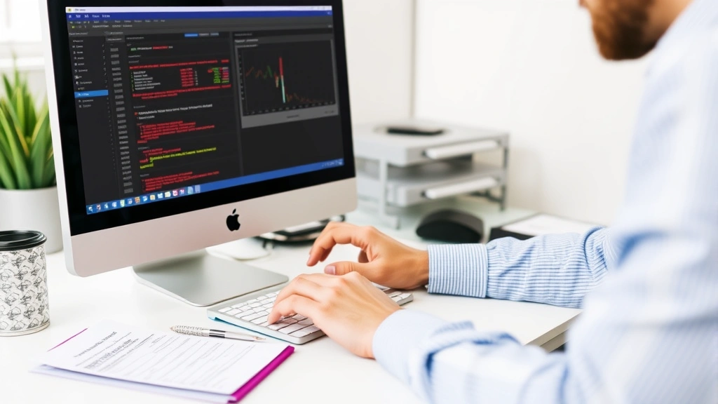 schedule d tax worksheet - 
Person using tax software on computer to complete capital gains worksheet
