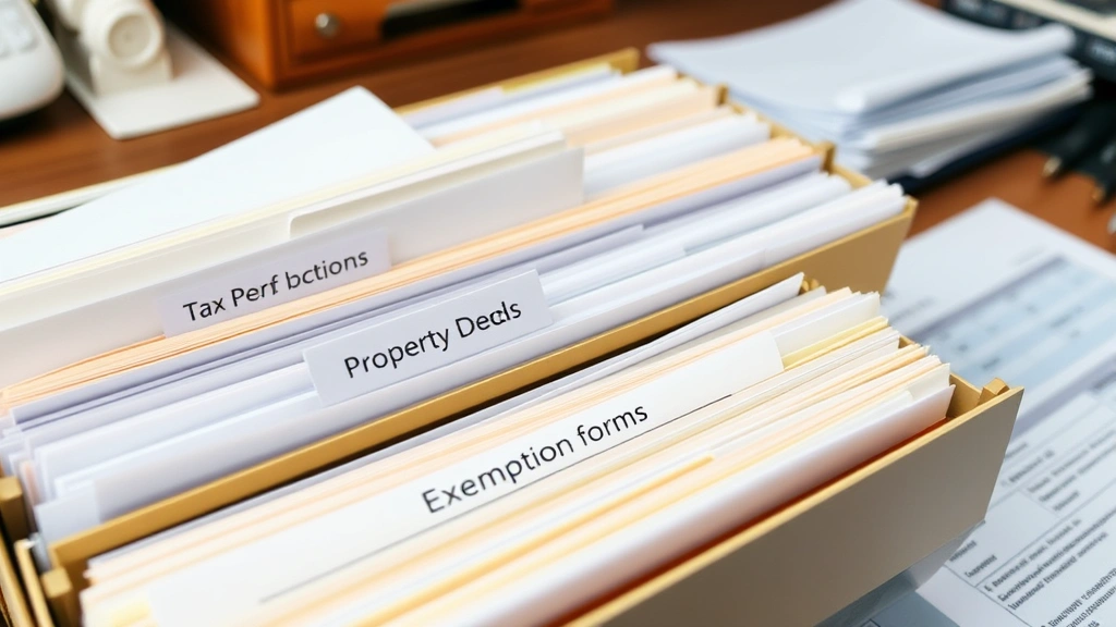 school taxes and district taxes laredo tx online - 
Organized file folders labeled with tax documents, property deeds, and exemptio