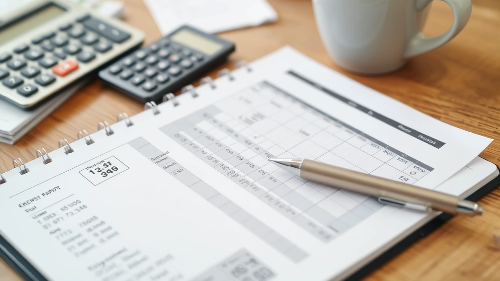 self employment tax credit - 
Close-up of organized business receipts and expense tracking notebook with pen,