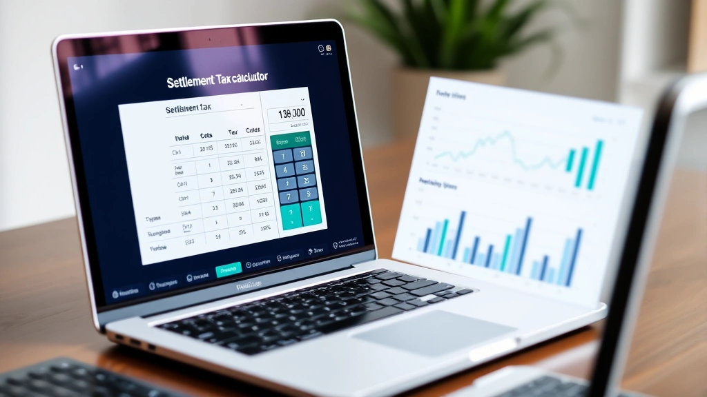 settlement tax calculator - 
Laptop screen displaying settlement tax calculator with financial charts and gr