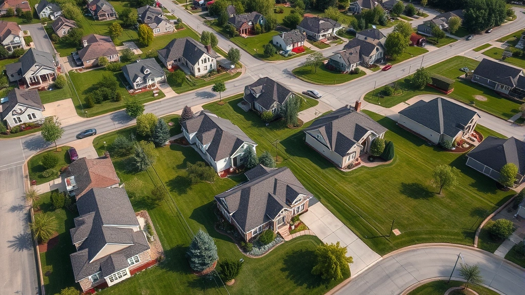 sherburne county property tax -
Aerial view of suburban homes in Minnesota with manicured lawns, diverse archit