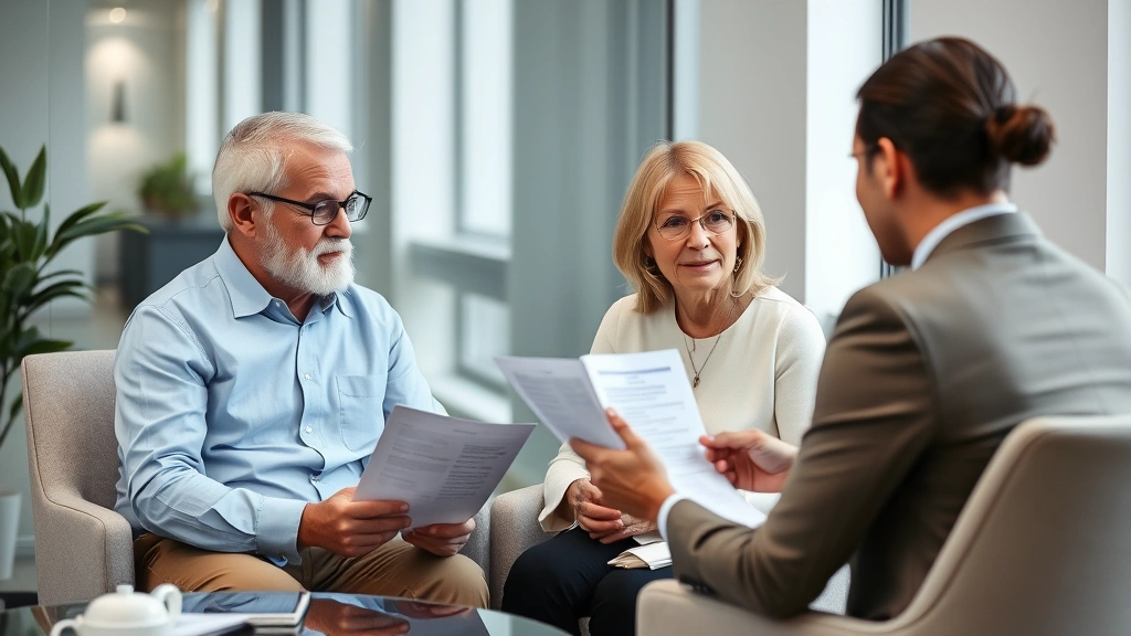 solano property tax - 
Senior couple reviewing financial documents with tax advisor in consultation ro