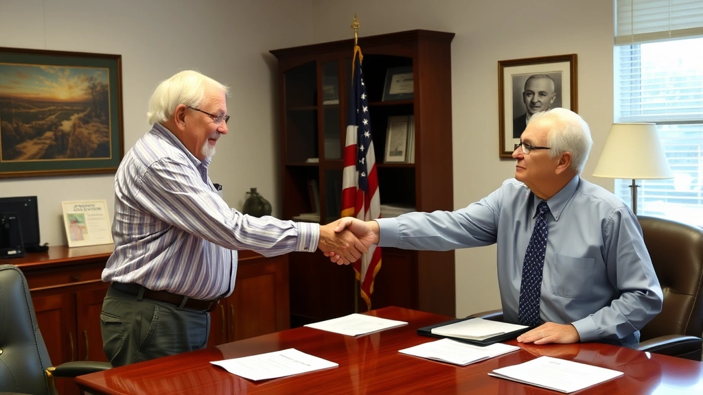 sonoma county ca tax collector - 
Mature couple shaking hands with county official in government office setting, 
